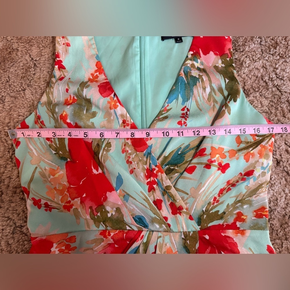 Badgley Mischka Floral Dress Aqua Blue Size 8 Classy Luxury Vacation Wedding - Picture 4 of 5